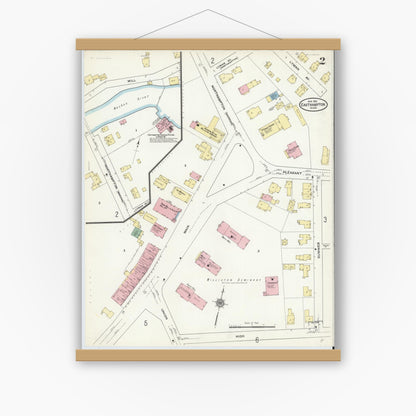 Old map wall art mockup — magnetic wood frame on white wall — Sanborn Fire Insurance Map from East Hampton, Hampshire County, Massachusetts (1910), Sheet #0002