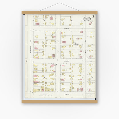 Old map wall art mockup — magnetic wood frame on white wall — Sanborn Fire Insurance Map from Upper Sandusky, Wyandot County, Ohio (1897), Sheet #0003