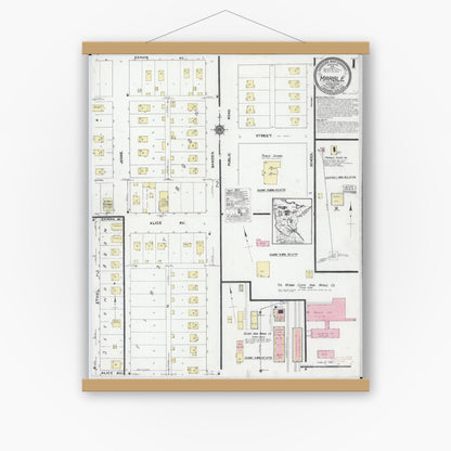 Old map wall art mockup — magnetic wood frame on white wall — Sanborn Fire Insurance Map from Marble, Itasca County, Minnesota (1921) - Complete Map Set