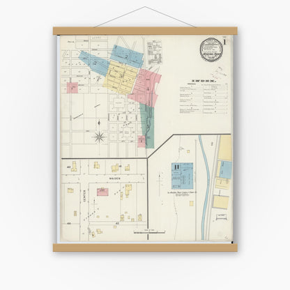Old map wall art mockup — magnetic wood frame on white wall — Sanborn Fire Insurance Map from Mineral Point, Iowa County, Wisconsin (1894) - Complete Map Set