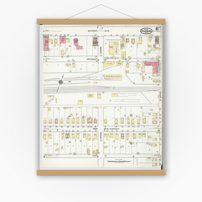 Old map wall art mockup — magnetic wood frame on white wall — Sanborn Fire Insurance Map from Dearborn, Wayne County, Michigan (1921), Sheet #0006