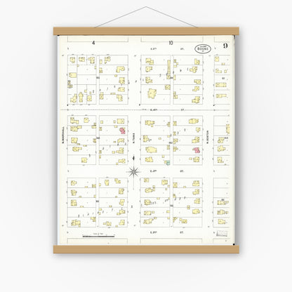 Old map wall art mockup — magnetic wood frame on white wall — Sanborn Fire Insurance Map from Boone, Boone County, Iowa (1900), Sheet #0009