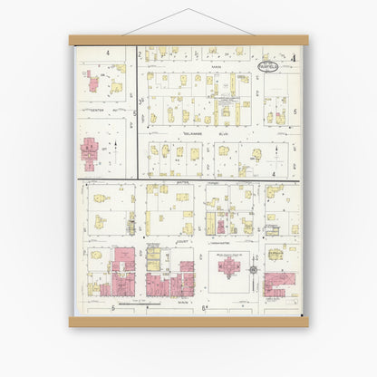 Old map wall art mockup — magnetic wood frame on white wall — Sanborn Fire Insurance Map from Fairfield, Wayne County, Illinois (1913), Sheet #0004