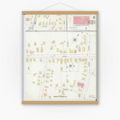 Old map wall art mockup — magnetic wood frame on white wall — Sanborn Fire Insurance Map from Geneva, Ashtabula County, Ohio (1904), Sheet #0005
