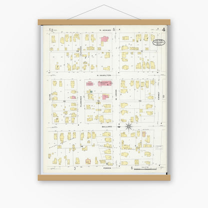 Old map wall art mockup — magnetic wood frame on white wall — Sanborn Fire Insurance Map from Ypsilanti, Washtenaw County, Michigan (1909), Sheet #0004