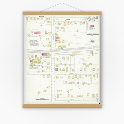 Old map wall art mockup — magnetic wood frame on white wall — Sanborn Fire Insurance Map from Wadsworth, Medina County, Ohio (1908), Sheet #0005