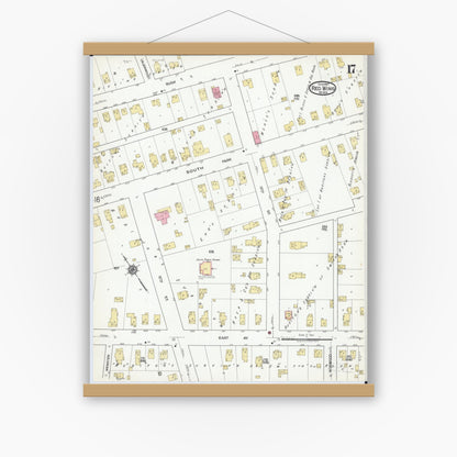 Old map wall art mockup — magnetic wood frame on white wall — Sanborn Fire Insurance Map from Red Wing, Goodhue County, Minnesota (1917), Sheet #0017