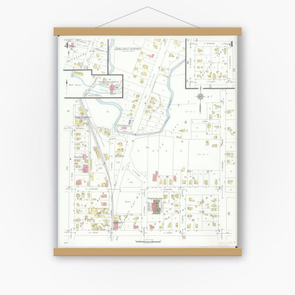Old map wall art mockup — magnetic wood frame on white wall — Sanborn Fire Insurance Map from Tecumseh, Lenawee County, Michigan (1935), Sheet #0004