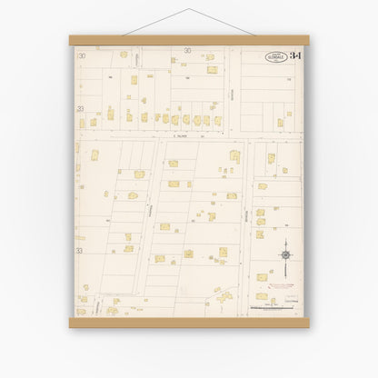 Old map wall art mockup — magnetic wood frame on white wall — Sanborn Fire Insurance Map from Glendale, Los Angeles County, California (1919), Sheet #0034