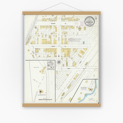 Old map wall art mockup — magnetic wood frame on white wall — Sanborn Fire Insurance Map from Sparta, Saint Louis County, Minnesota (1906) - Complete Map Set