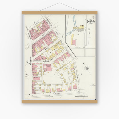 Old map wall art mockup — magnetic wood frame on white wall — Sanborn Fire Insurance Map from Uniontown, Fayette County, Pennsylvania (1896), Sheet #0006