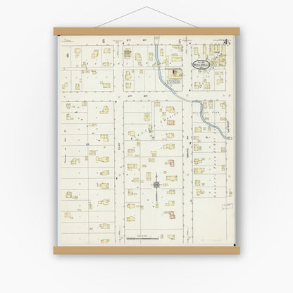 Old map wall art mockup — magnetic wood frame on white wall — Sanborn Fire Insurance Map from Neillsville, Clark County, Wisconsin (1914), Sheet #0004