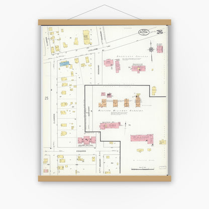 Old map wall art mockup — magnetic wood frame on white wall — Sanborn Fire Insurance Map from Alton, Madison County, Illinois (1915), Sheet #0026