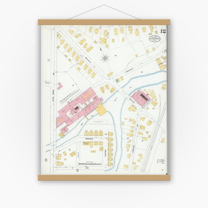 Old map wall art mockup — magnetic wood frame on white wall — Sanborn Fire Insurance Map from Hyde Park, Norfolk County, Massachusetts (1905), Sheet #0012