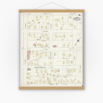 Old map wall art mockup — magnetic wood frame on white wall — Sanborn Fire Insurance Map from Jerseyville, Jersey County, Illinois (1914), Sheet #0006