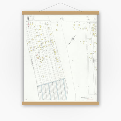 Old map wall art mockup — magnetic wood frame on white wall — Sanborn Fire Insurance Map from Northfield, Atlantic County, New Jersey (1933), Sheet #0008