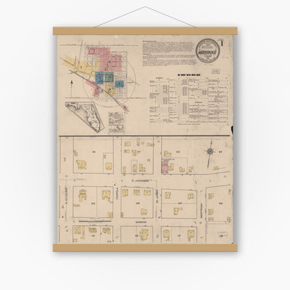 Old map wall art mockup — magnetic wood frame on white wall — Sanborn Fire Insurance Map from Marianna, Jackson County, Florida (1922), Sheet #0001
