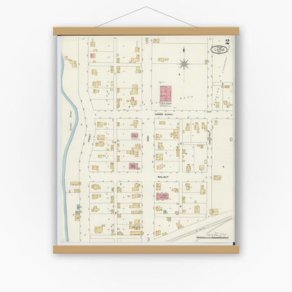 Old map wall art mockup — magnetic wood frame on white wall — Sanborn Fire Insurance Map from La Rue, Marion County, Ohio (1901), Sheet #0002