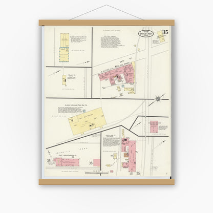 Old map wall art mockup — magnetic wood frame on white wall — Sanborn Fire Insurance Map from Battle Creek, Calhoun County, Michigan (1913), Sheet #0035