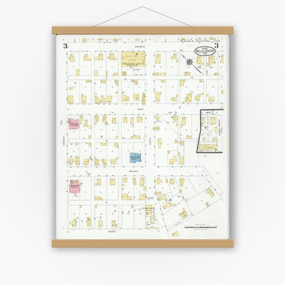 Old map wall art mockup — magnetic wood frame on white wall — Sanborn Fire Insurance Map from Belle Centre, Logan County, Ohio (1927), Sheet #0003