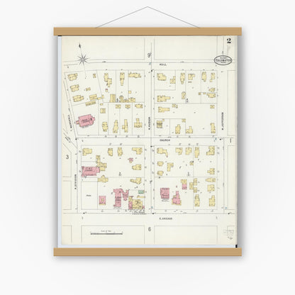 Old map wall art mockup — magnetic wood frame on white wall — Sanborn Fire Insurance Map from Coldwater, Branch County, Michigan (1897), Sheet #0002