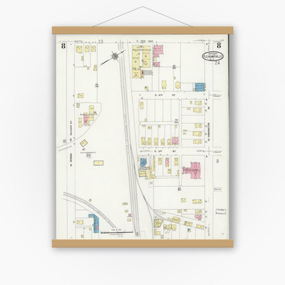 Old map wall art mockup — magnetic wood frame on white wall — Sanborn Fire Insurance Map from Pleasantville, Atlantic County, New Jersey (1924), Sheet #0008