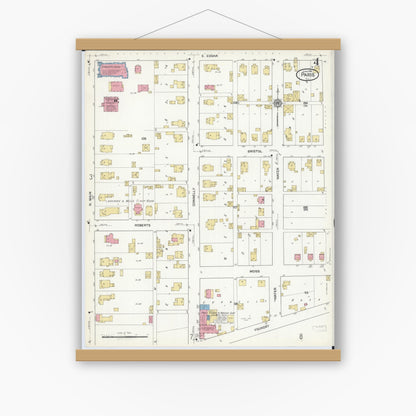 Old map wall art mockup — magnetic wood frame on white wall — Sanborn Fire Insurance Map from Paris, Edgar County, Illinois (1916), Sheet #0004