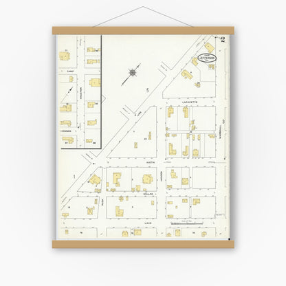 Old map wall art mockup — magnetic wood frame on white wall — Sanborn Fire Insurance Map from Jefferson, Marion County, Texas (1911), Sheet #0002
