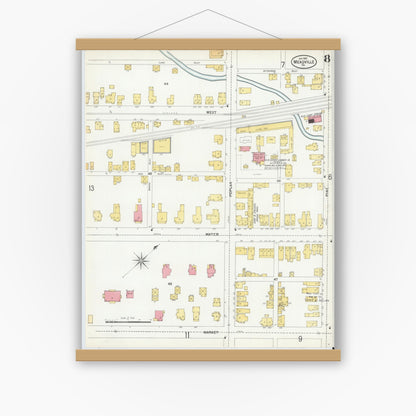 Old map wall art mockup — magnetic wood frame on white wall — Sanborn Fire Insurance Map from Meadville, Crawford County, Pennsylvania (1901), Sheet #0008