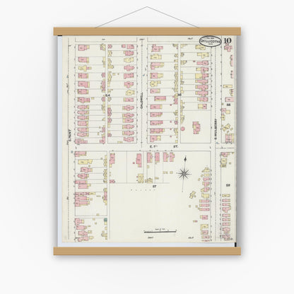 Old map wall art mockup — magnetic wood frame on white wall — Sanborn Fire Insurance Map from Chillicothe, Ross County, Ohio (1890), Sheet #0010