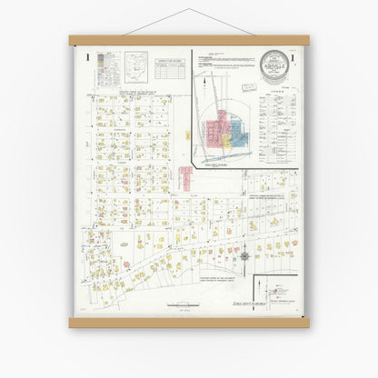 Old map wall art mockup — magnetic wood frame on white wall — Sanborn Fire Insurance Map from Ashville, Pickaway County, Ohio (1940), Sheet #0001