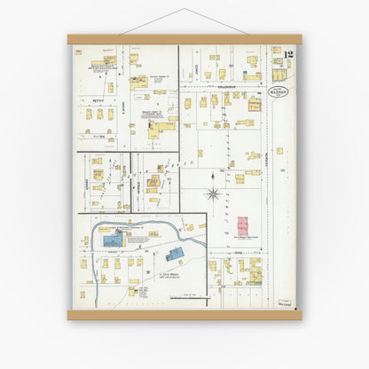 Old map wall art mockup — magnetic wood frame on white wall — Sanborn Fire Insurance Map from Wabash, Wabash County, Indiana (1901), Sheet #0012