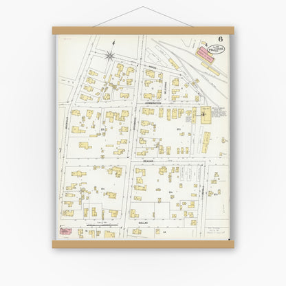 Old map wall art mockup — magnetic wood frame on white wall — Sanborn Fire Insurance Map from Palestine, Anderson County, Texas (1900), Sheet #0006