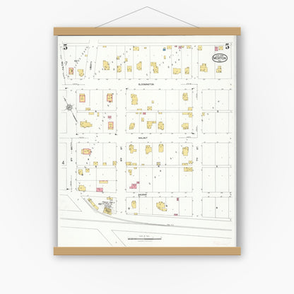 Old map wall art mockup — magnetic wood frame on white wall — Sanborn Fire Insurance Map from Morton, Tazewell County, Illinois (1926), Sheet #0005