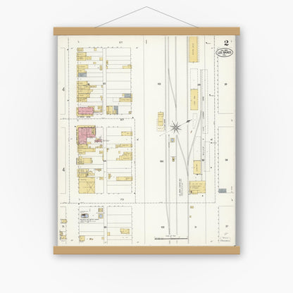 Old map wall art mockup — magnetic wood frame on white wall — Sanborn Fire Insurance Map from Los Banos, Merced County, California (1908), Sheet #0002