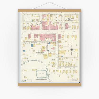 Old map wall art mockup — magnetic wood frame on white wall — Sanborn Fire Insurance Map from Delta, Fulton County, Ohio (1916), Sheet #0006