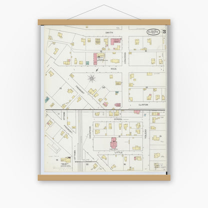 Old map wall art mockup — magnetic wood frame on white wall — Sanborn Fire Insurance Map from Elmore, Ottawa County, Ohio (1893), Sheet #0003