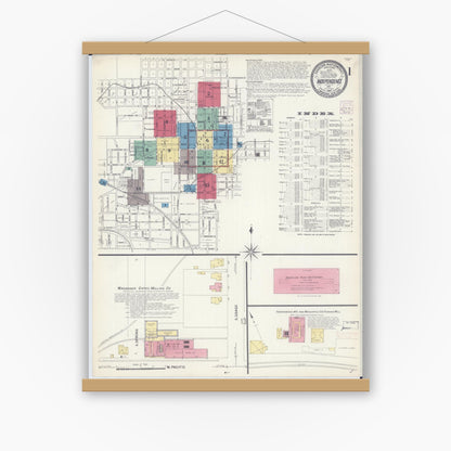 Old map wall art mockup — magnetic wood frame on white wall — Sanborn Fire Insurance Map from Independence, Jackson County, Missouri (1907) - Complete Map Set