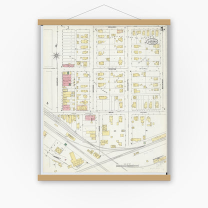 Old map wall art mockup — magnetic wood frame on white wall — Sanborn Fire Insurance Map from Durand, Shiawassee County, Michigan (1901), Sheet #0005
