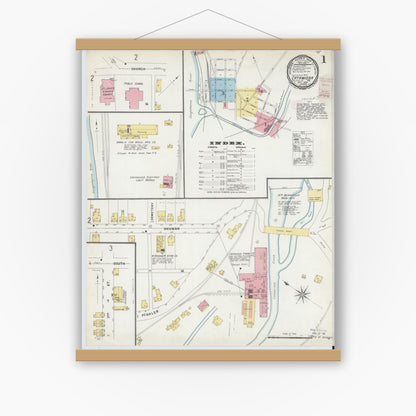 Old map wall art mockup — magnetic wood frame on white wall — Sanborn Fire Insurance Map from Catawissa, Columbia County, Pennsylvania (1896) - Complete Map Set
