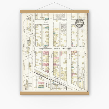 Old map wall art mockup — magnetic wood frame on white wall — Sanborn Fire Insurance Map from Cherokee, Cherokee County, Iowa (1883), Sheet #0001