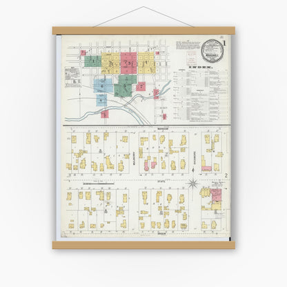 Old map wall art mockup — magnetic wood frame on white wall — Sanborn Fire Insurance Map from Marshall, Calhoun County, Michigan (1899) - Complete Map Set