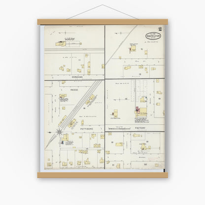 Old map wall art mockup — magnetic wood frame on white wall — Sanborn Fire Insurance Map from South Lyon, Oakland County, Michigan (1893), Sheet #0002