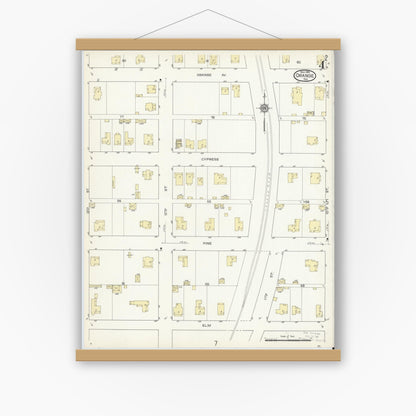 Old map wall art mockup — magnetic wood frame on white wall — Sanborn Fire Insurance Map from Orange, Orange County, Texas (1914), Sheet #0004