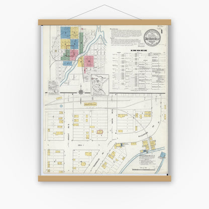 Old map wall art mockup — magnetic wood frame on white wall — Sanborn Fire Insurance Map from Thief River Falls, Pennington County, Minnesota (1916), Sheet #0001
