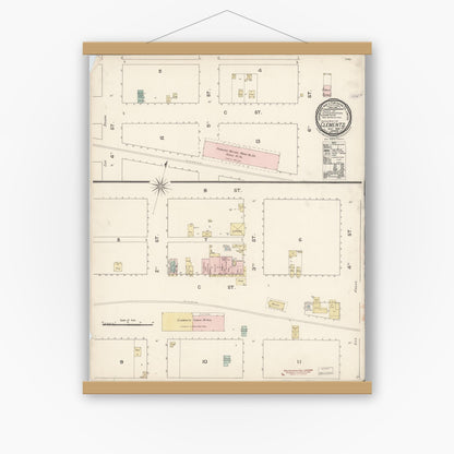 Old map wall art mockup — magnetic wood frame on white wall — Sanborn Fire Insurance Map from Clements, San Joaquin County, California (1888), Sheet #0001