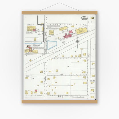 Old map wall art mockup — magnetic wood frame on white wall — Sanborn Fire Insurance Map from Ladonia, Fannin County, Texas (1919), Sheet #0004