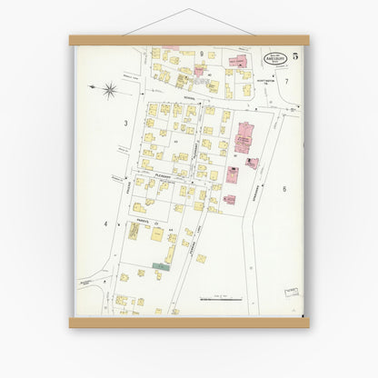 Old map wall art mockup — magnetic wood frame on white wall — Sanborn Fire Insurance Map from Amesbury, Essex County, Massachusetts (1909), Sheet #0005