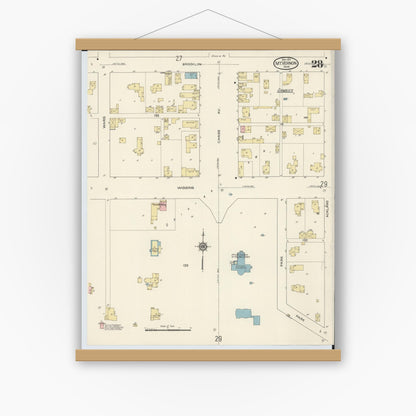 Old map wall art mockup — magnetic wood frame on white wall — Sanborn Fire Insurance Map from Mount Vernon, Knox County, Ohio (1913), Sheet #0028