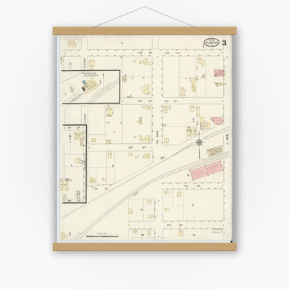 Old map wall art mockup — magnetic wood frame on white wall — Sanborn Fire Insurance Map from Alachua, Alachua County, Florida (1912), Sheet #0003